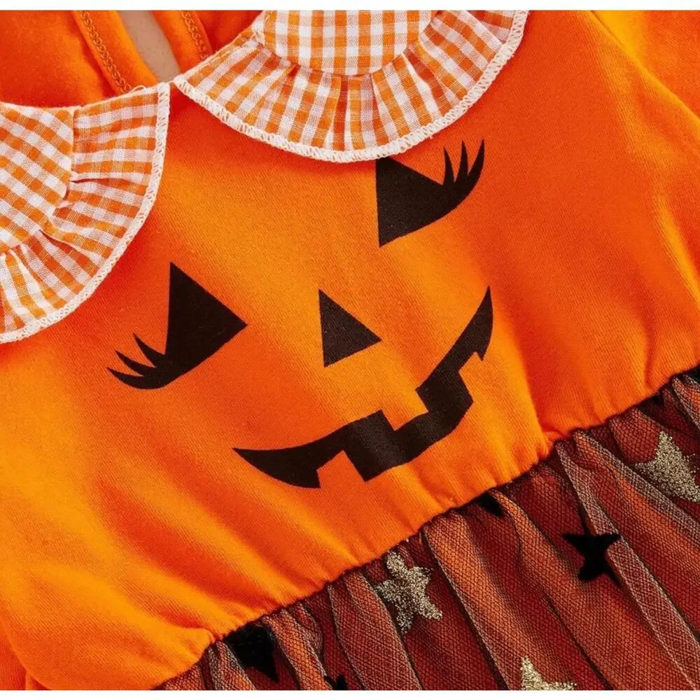 Baby Girl Halloween Outfit Infant Romper Tutu Dress Ghost Pumpkin Headband Socks